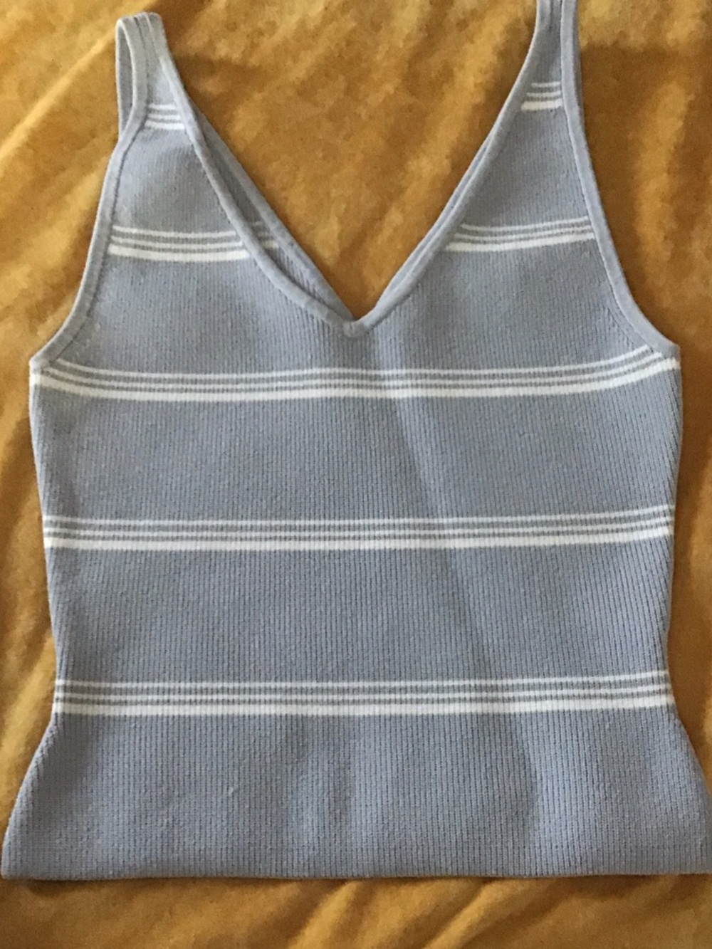Babaton Powder Blue and White Striped V-Neck Knit Tank